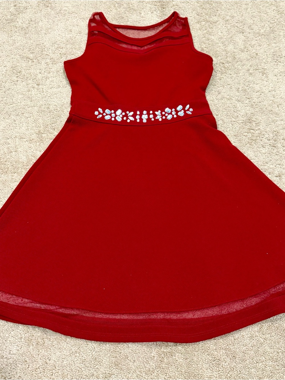 Girls Sz L Red Sleeveless Beaded A-Line Dress 10/12 Children’s Place